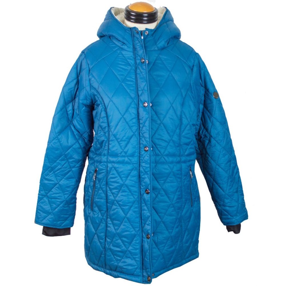 Steve Madden Teal Sherpa Trim Quilted Anorak Coat XL - Picture 4 of 16